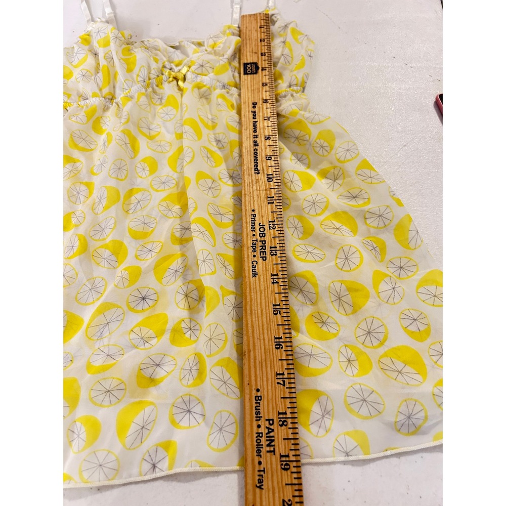 Lemon Print Sheer Babydoll Camisole Top Yellow White Ruffle Bow MEDIUM - Picture 6 of 8
